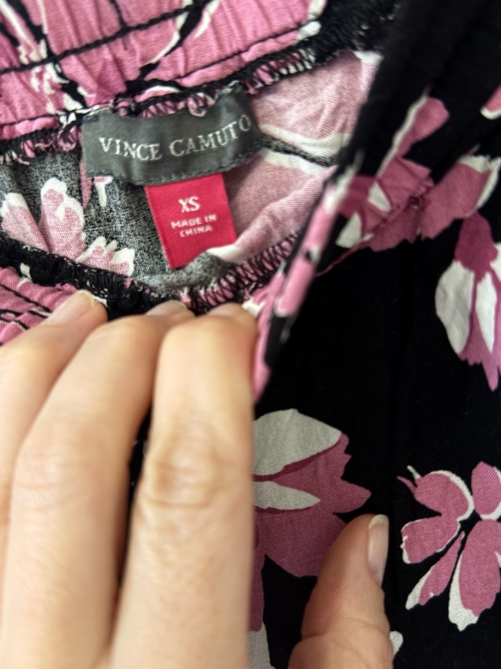Vince Camuto Floral Wide Leg Pants XS Black Pink Pull-On - Picture 7 of 9